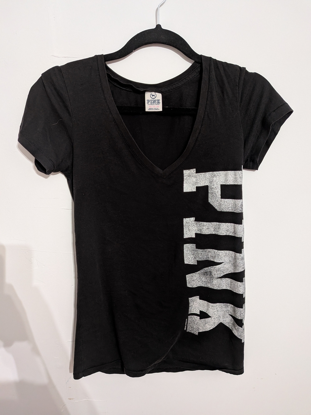 PINK Victoria's Secret Black V-Neck Logo Graphic Tee